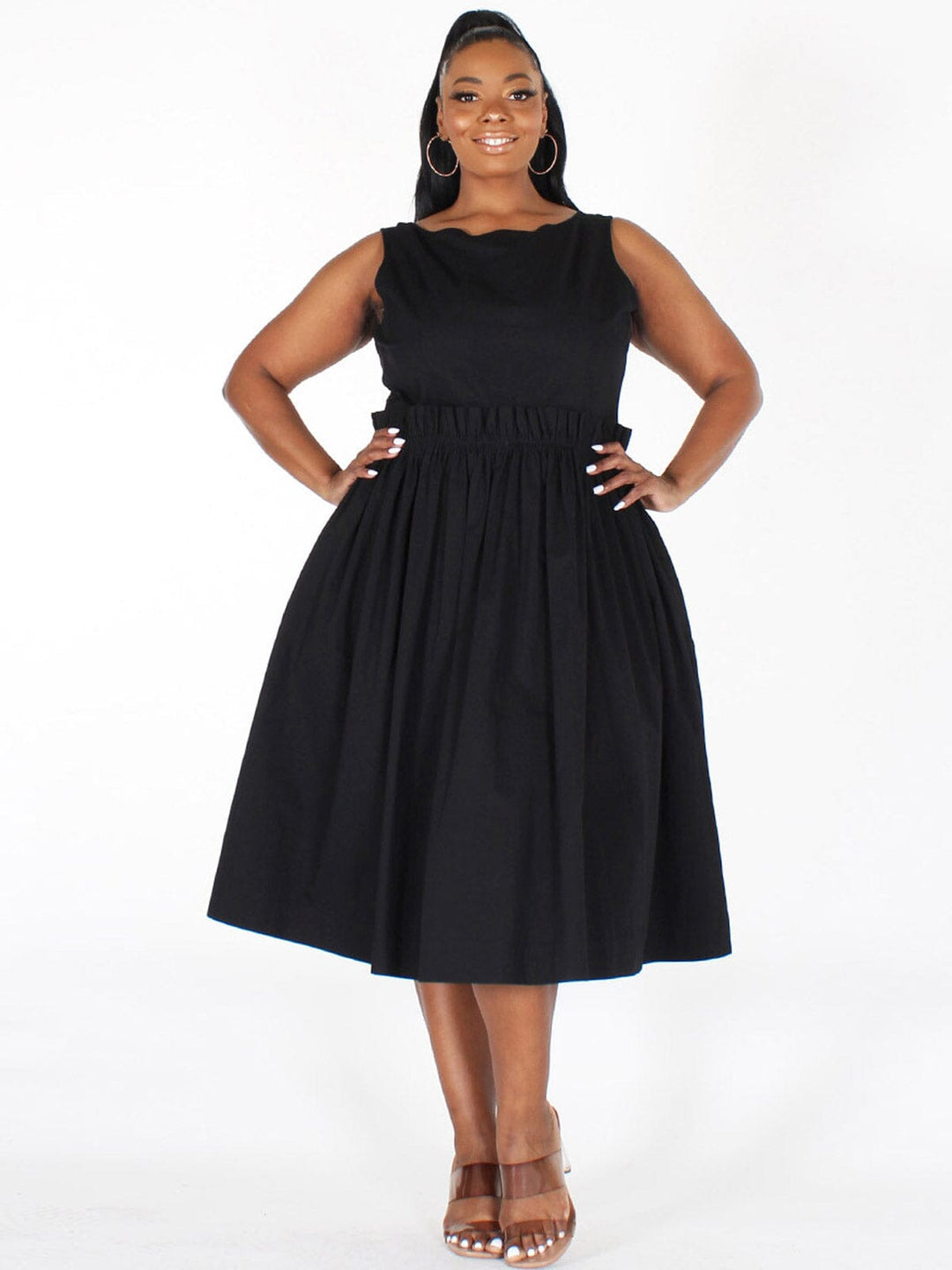 PLUS SIZE SLEEVELESS BACK DETAILED FIT & FLARE MIDI DRESS