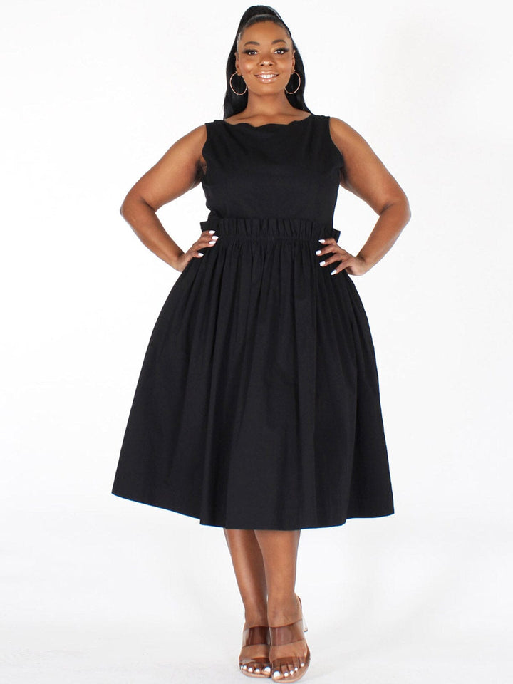 PLUS SIZE SLEEVELESS BACK DETAILED FIT & FLARE MIDI DRESS