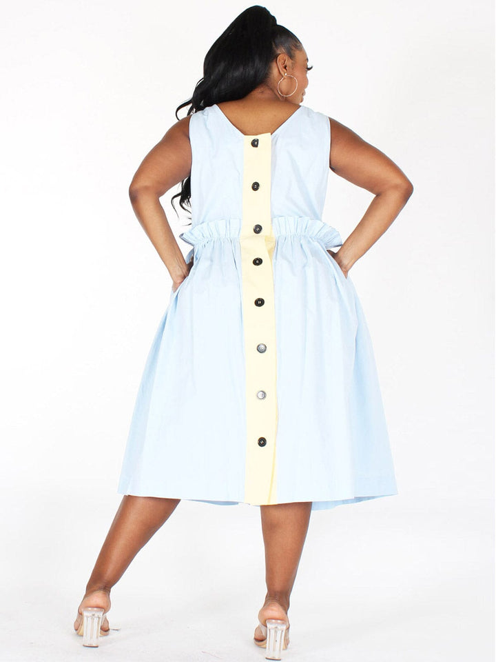 PLUS SIZE SLEEVELESS BACK DETAILED FIT & FLARE MIDI DRESS