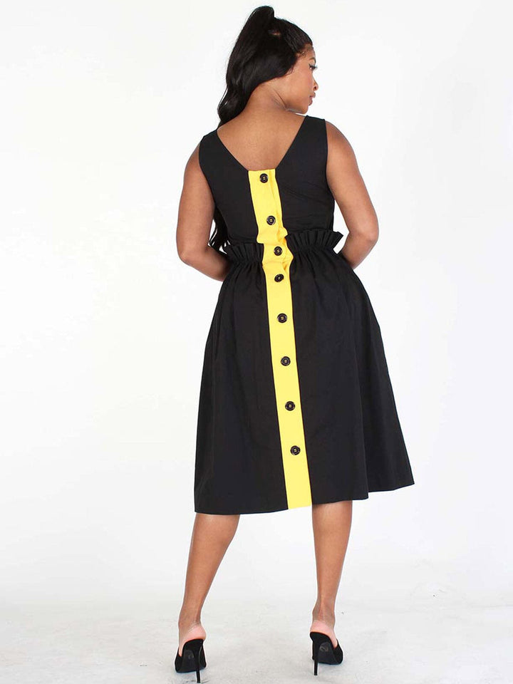 WOMEN'S SLEEVELESS BACK DETAILED FIT & FLARE MIDI DRESS