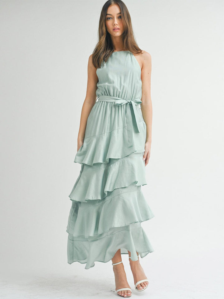 WOMEN'S SLEEVELESS TIERED RUFFLE MAXI DRESS