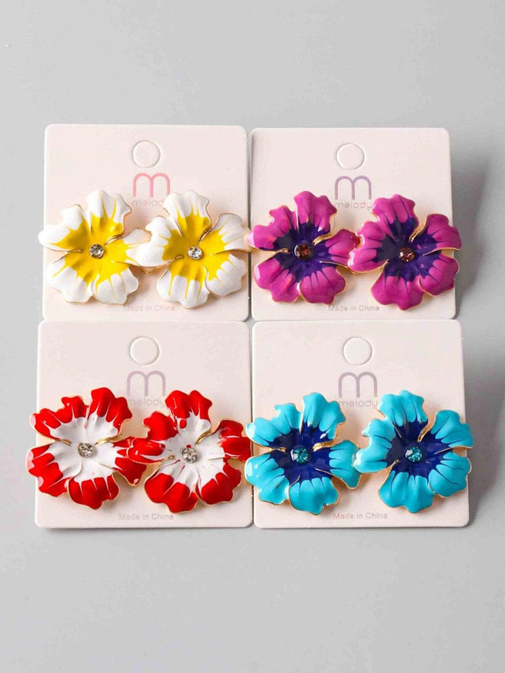 FASHION ASSORTED COLOR FLOWER EARRINGS