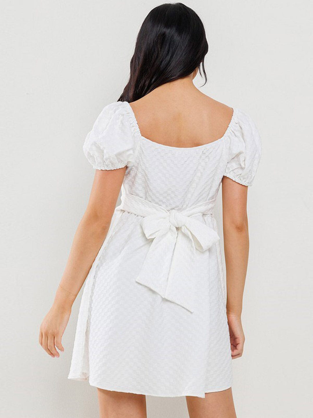 WOMEN'S SHORT PUFF SLEEVE DETAILED BABYDOLL MINI DRESS