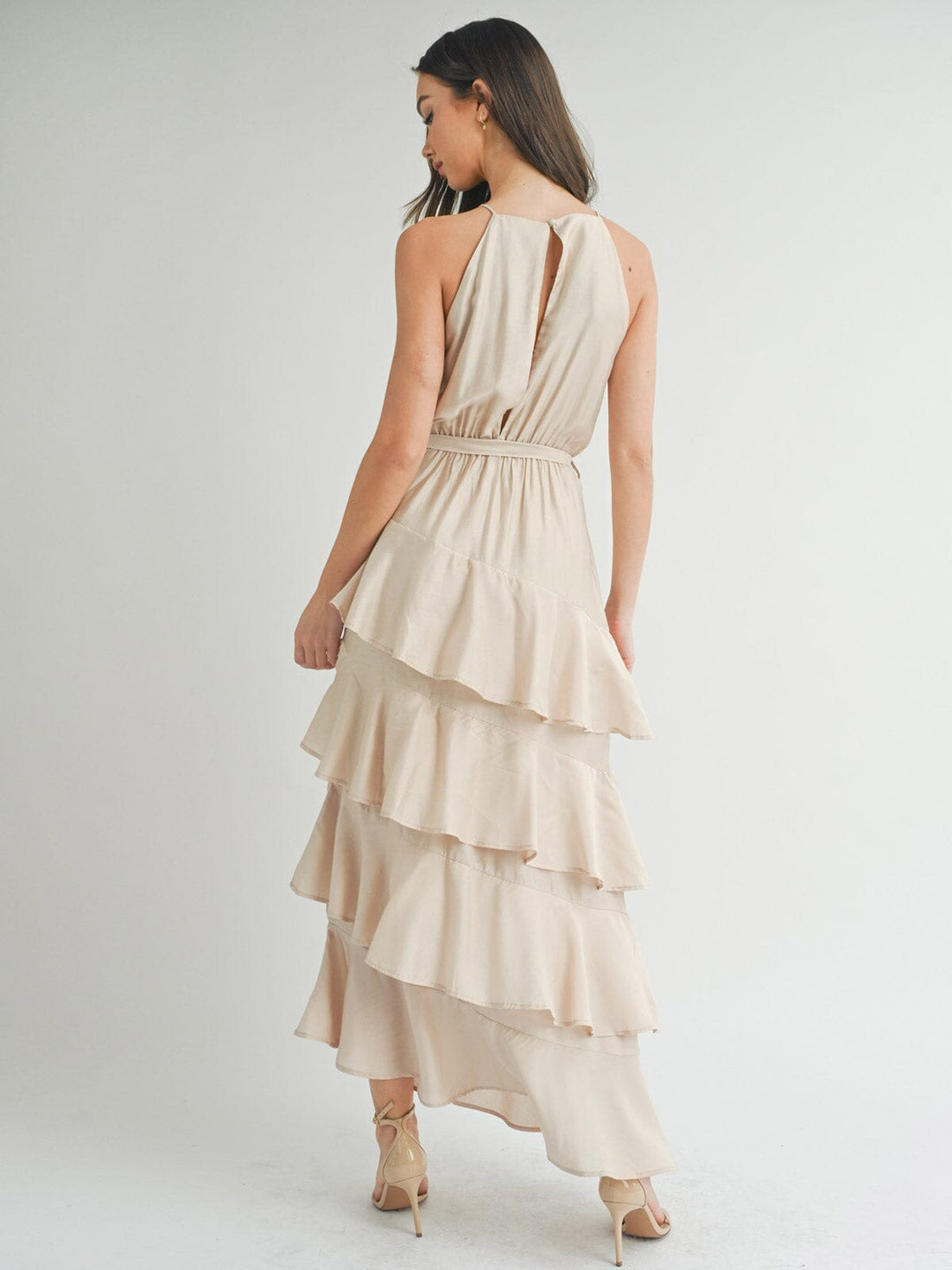 WOMEN'S SLEEVELESS TIERED RUFFLE MAXI DRESS