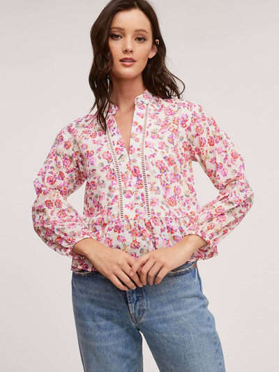 WOMENS LONG SLEEVE V-NECK FLORAL BLOUSE TOP