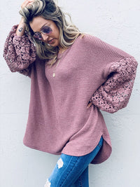 WOMEN'S LONG CROCHET SLEEVE LOOSE FIT WAFFLE OVERSIZED BLOUSE