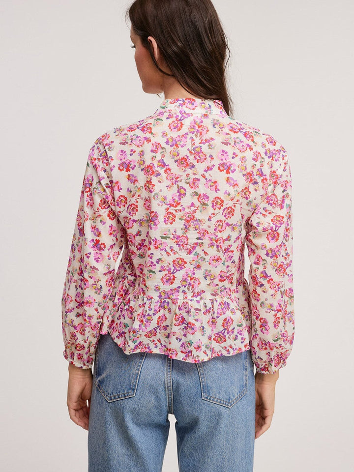 WOMENS LONG SLEEVE V-NECK FLORAL BLOUSE TOP