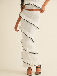 WOMEN'S HALTER NECK TOP & ELASTIC WAIST MAXI SKIRT RUFFLE TIERED KNIT 2PC. SET