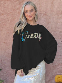 WOMEN'S LONG SLEEVE GRAPHIC PULLOVER SWEATER
