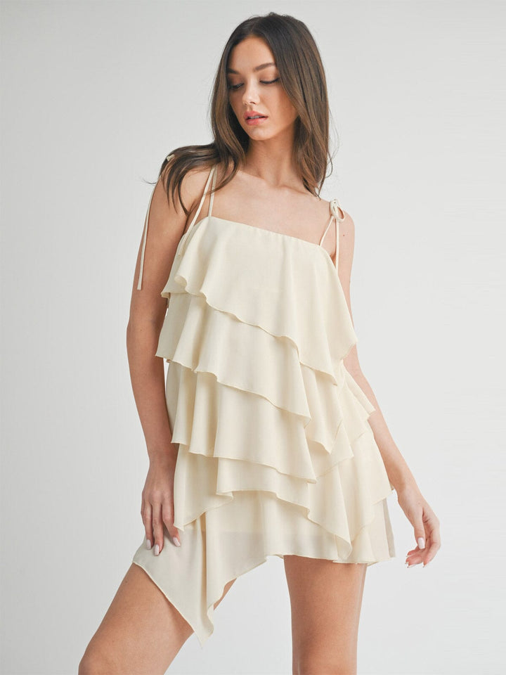 WOMEN'S SLEEVELESS TIERED RUFFLE MINI DRESS
