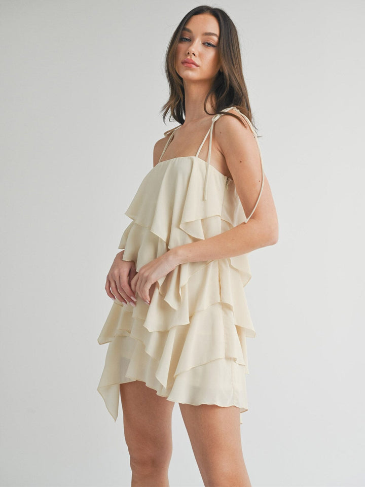 WOMEN'S SLEEVELESS TIERED RUFFLE MINI DRESS