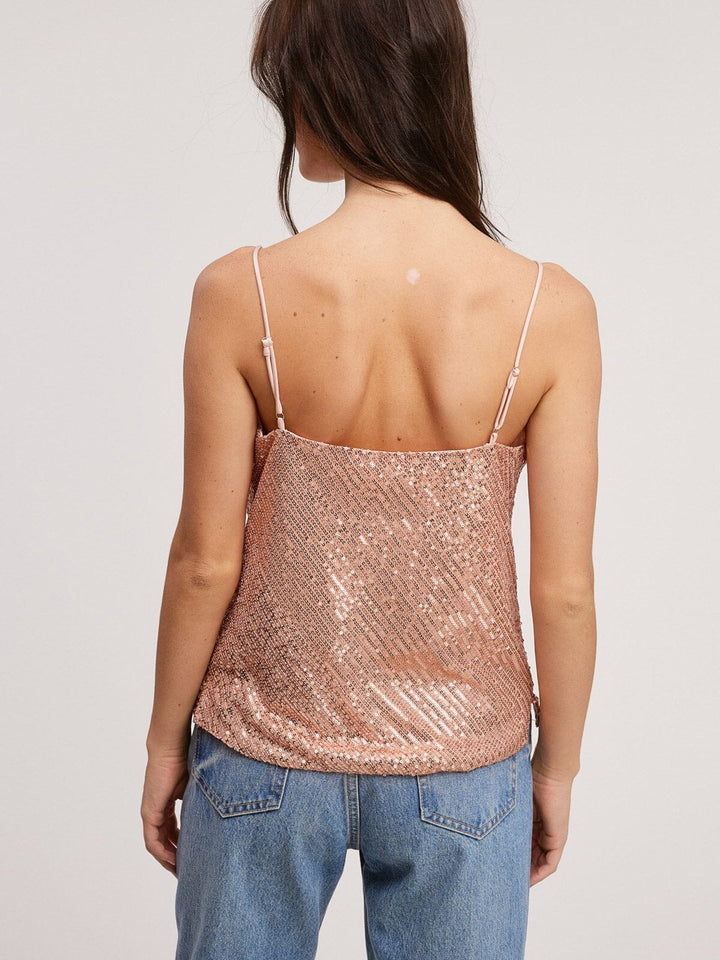 WOMENS SLEEVELESS COWL NECK SEQUINS BLOUSE TOP