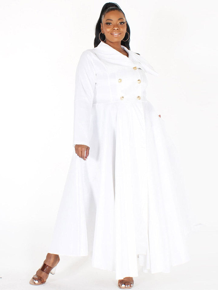 PLUS SIZE LONG SLEEVE BUTTON UP POCKETS MAXI DRESS