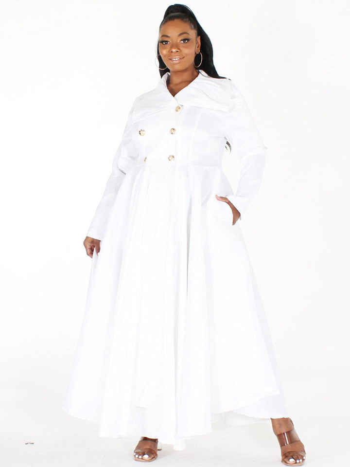 PLUS SIZE LONG SLEEVE BUTTON UP POCKETS MAXI DRESS