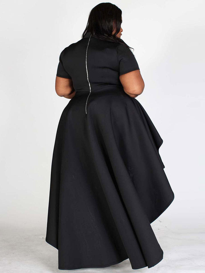 PLUS SIZE SHORT SLEEVES RUFFLE HIGH-LOW TOP