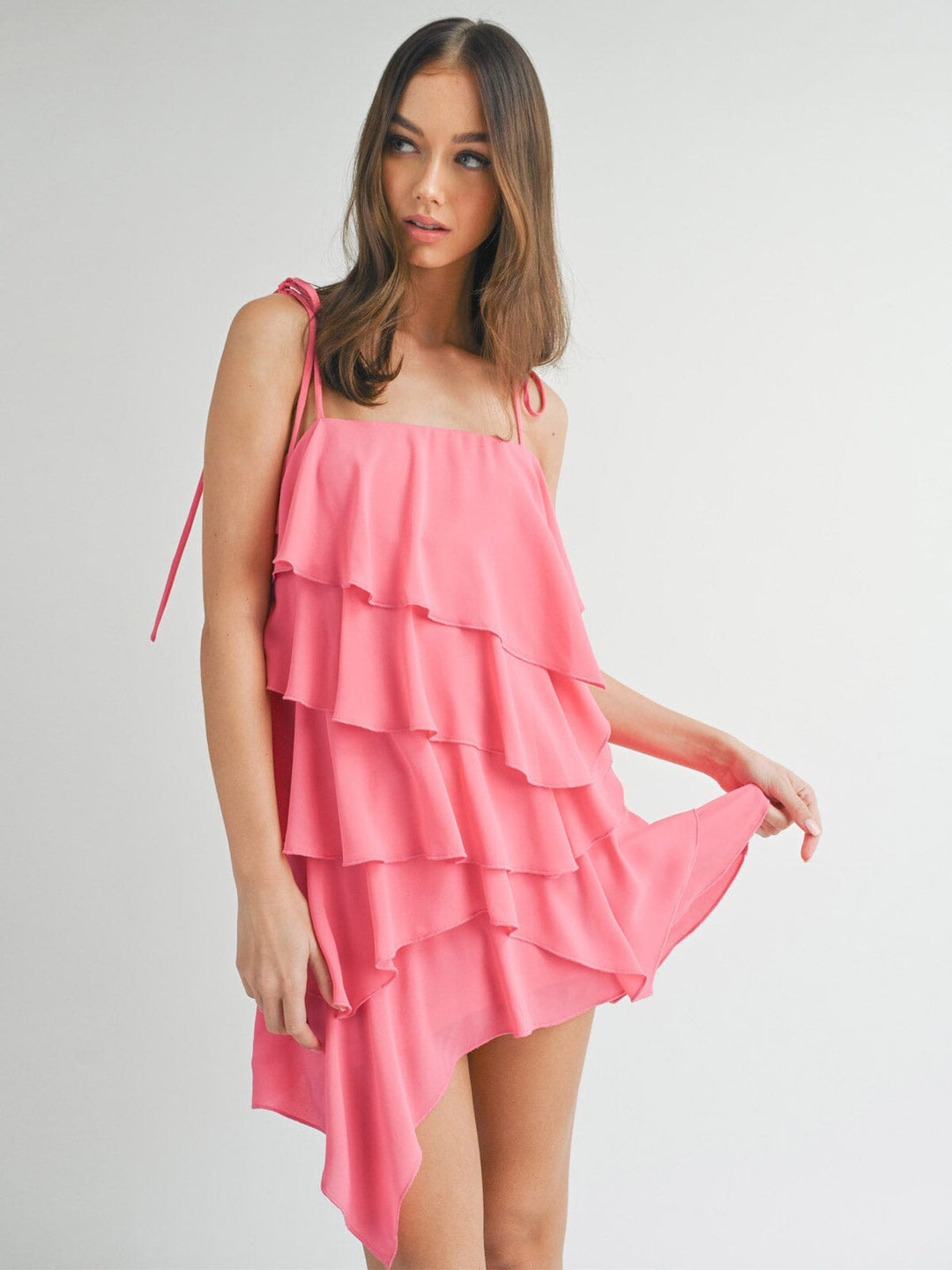 WOMEN'S SLEEVELESS TIERED RUFFLE MINI DRESS