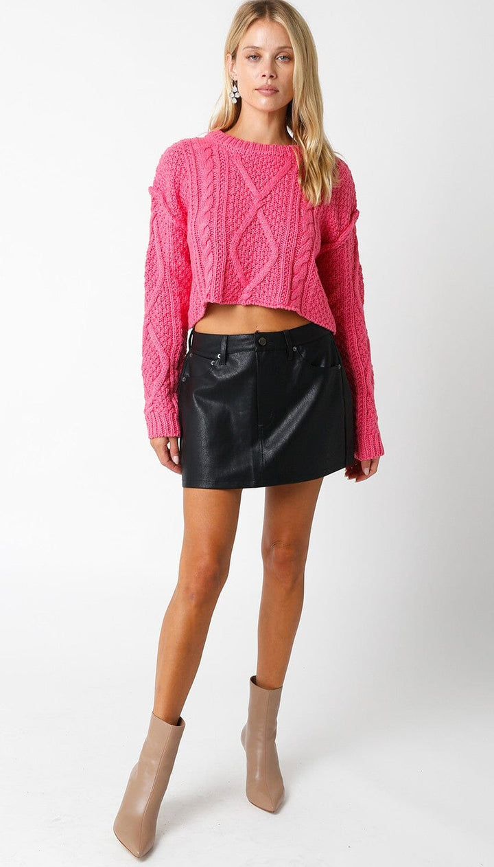 *********WOMEN'S LONG SLEEVE CABLE KNIT PULLOVER CROP SWEATER