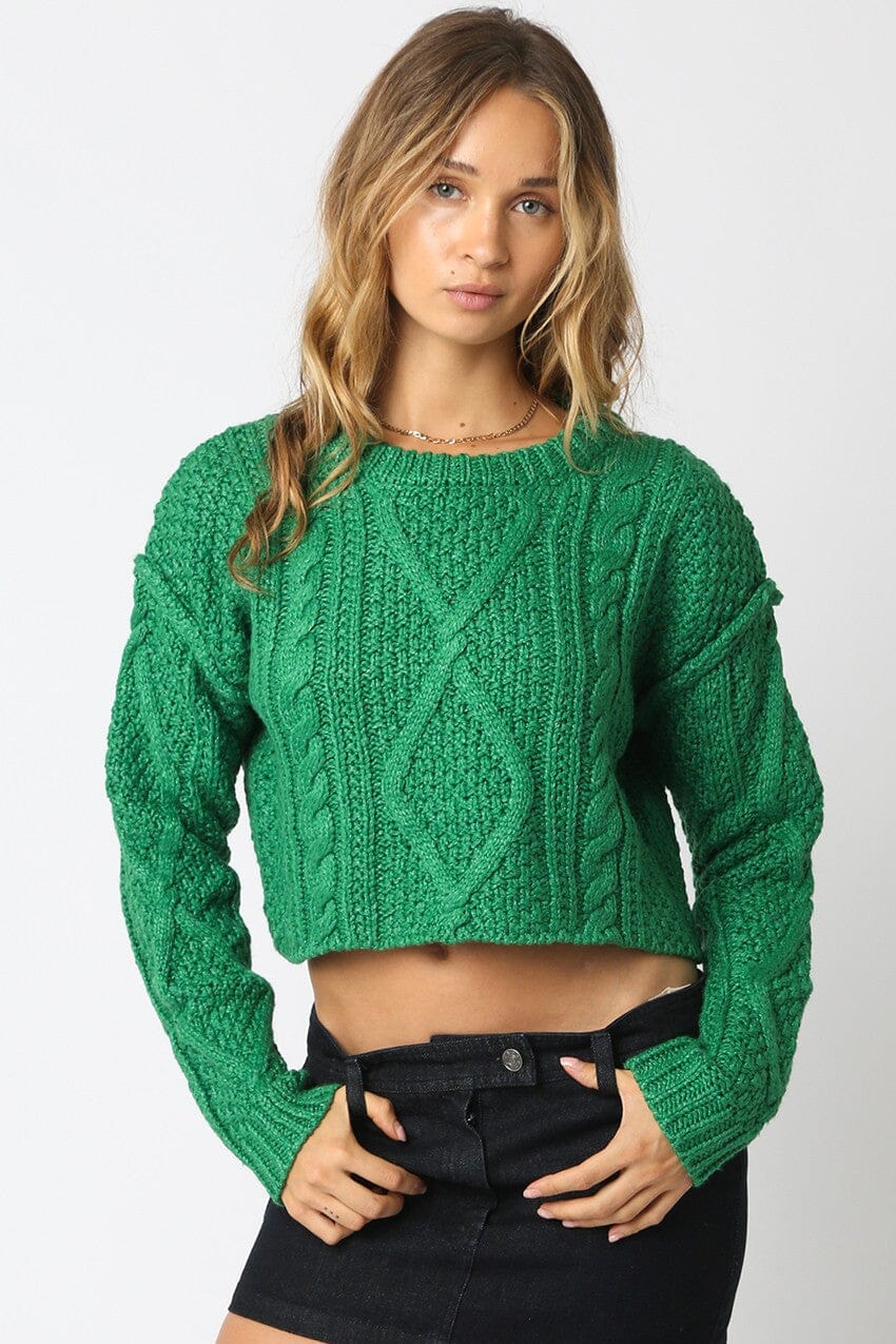 *********WOMEN'S LONG SLEEVE CABLE KNIT PULLOVER CROP SWEATER