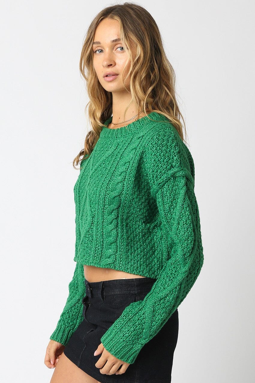 *********WOMEN'S LONG SLEEVE CABLE KNIT PULLOVER CROP SWEATER
