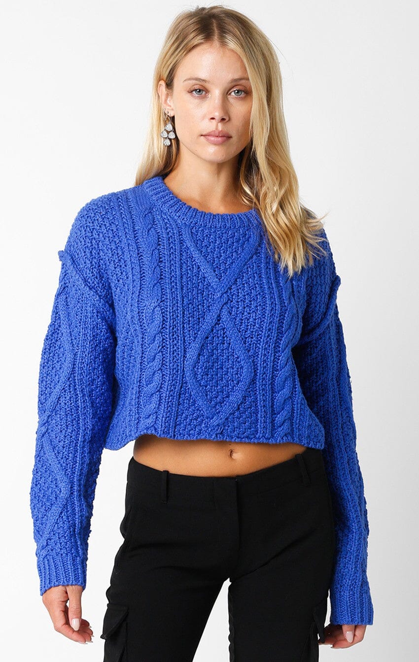 *********WOMEN'S LONG SLEEVE CABLE KNIT PULLOVER CROP SWEATER
