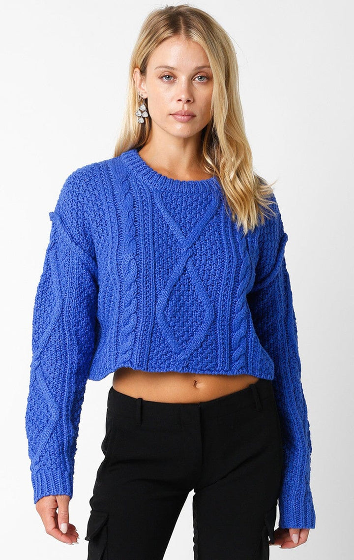 *********WOMEN'S LONG SLEEVE CABLE KNIT PULLOVER CROP SWEATER
