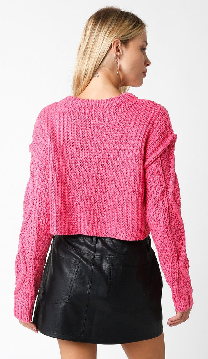 *********WOMEN'S LONG SLEEVE CABLE KNIT PULLOVER CROP SWEATER