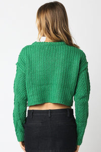 *********WOMEN'S LONG SLEEVE CABLE KNIT PULLOVER CROP SWEATER