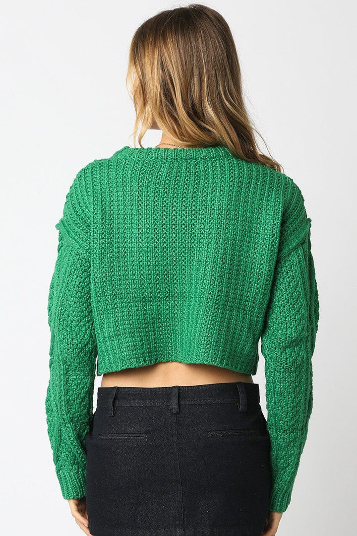 *********WOMEN'S LONG SLEEVE CABLE KNIT PULLOVER CROP SWEATER