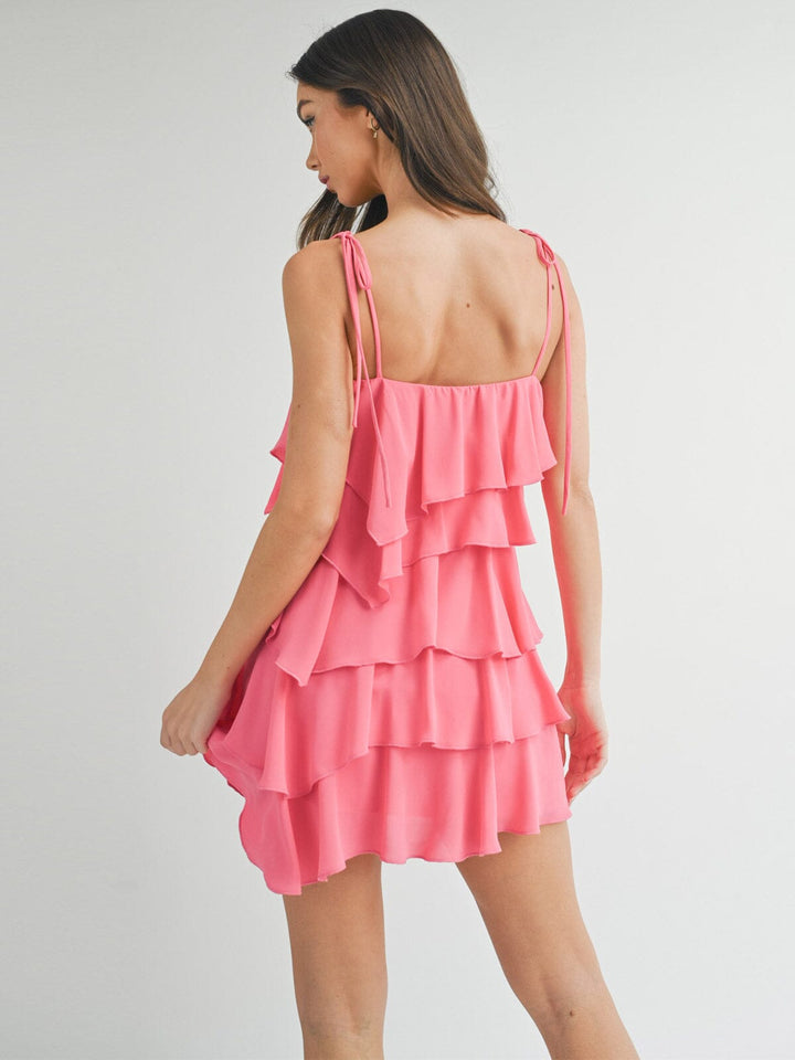 WOMEN'S SLEEVELESS TIERED RUFFLE MINI DRESS