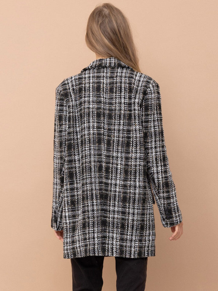 WOMEN'S LONG SLEEVE BUTTON CLOSURE POCKETS PLAID BLAZER