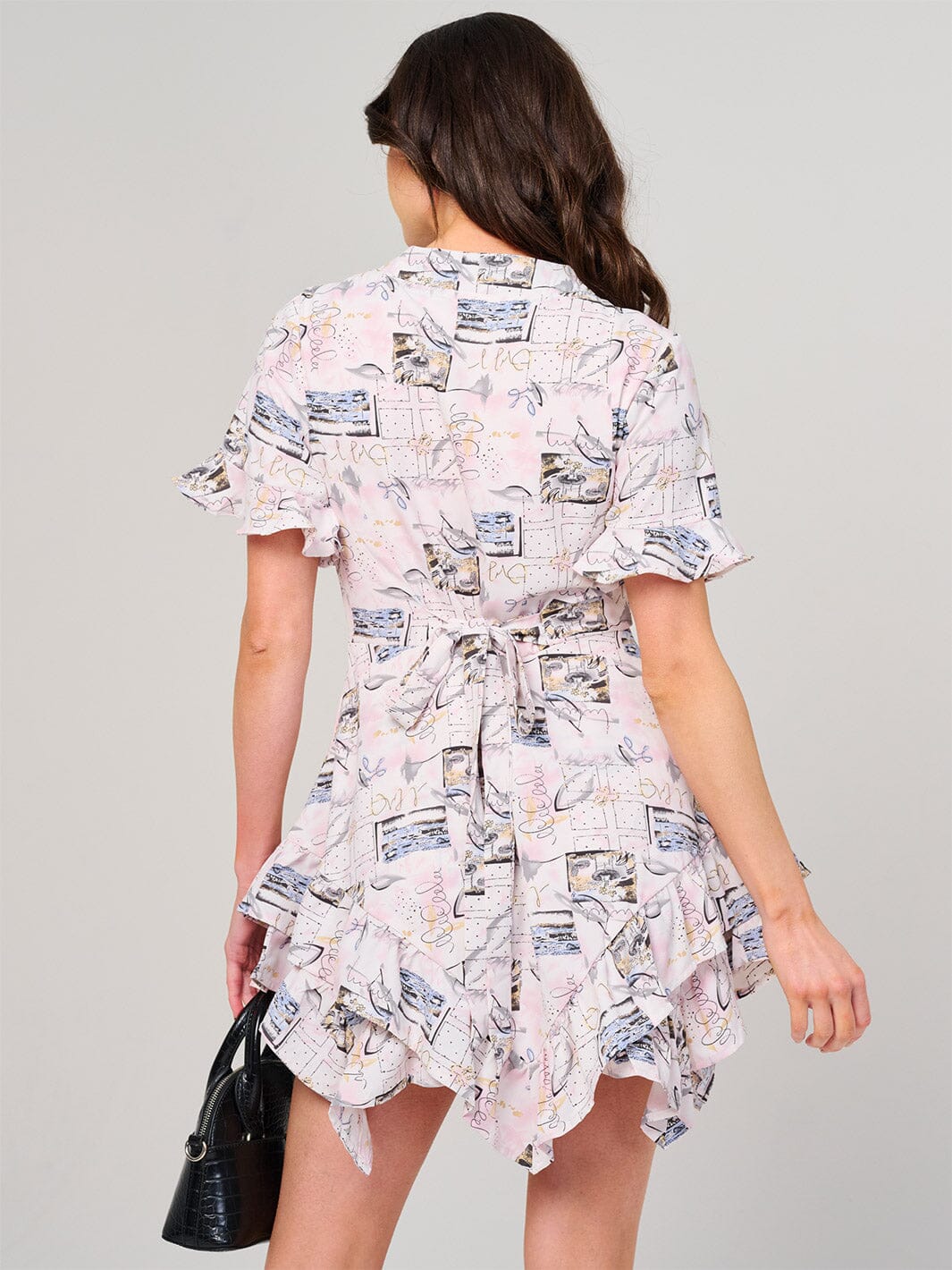 WOMEN'S SHORT SLEEVE BUTTON UP MULTI PRINT MINI DRESS