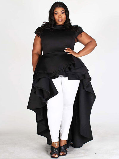 PLUS SIZE SHORT SLEEVES RUFFLE HIGH-LOW TOP/DRESS