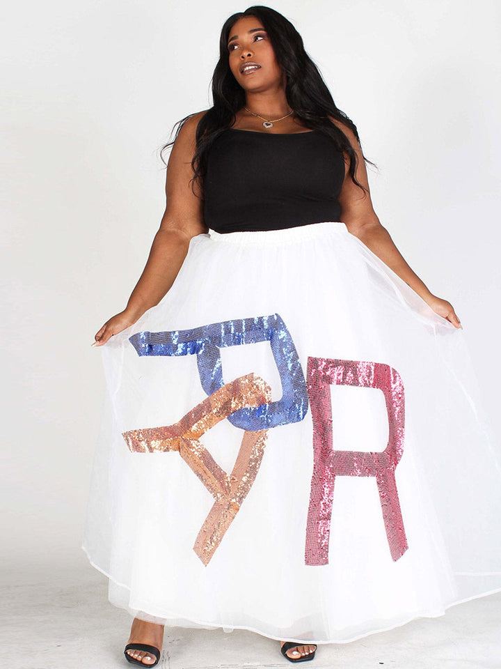 PLUS SIZE ELASTIC WAIST GRAPHIC MAXI SKIRT
