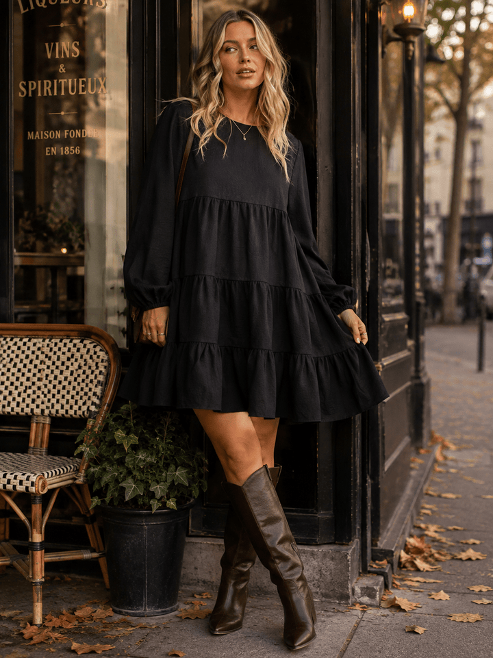 WOMEN'S LONG SLEEVE TIERED TUNIC MINI DRESS