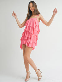 WOMEN'S SLEEVELESS TIERED RUFFLE MINI DRESS