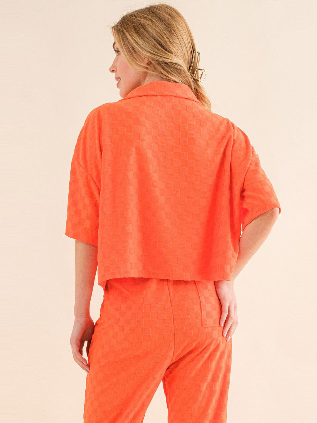 WOMEN'S SHORT SLEEVE BLOUSE & ELASTIC WAIST WIDE LEG PANTS CHEKERS 2PC. SET