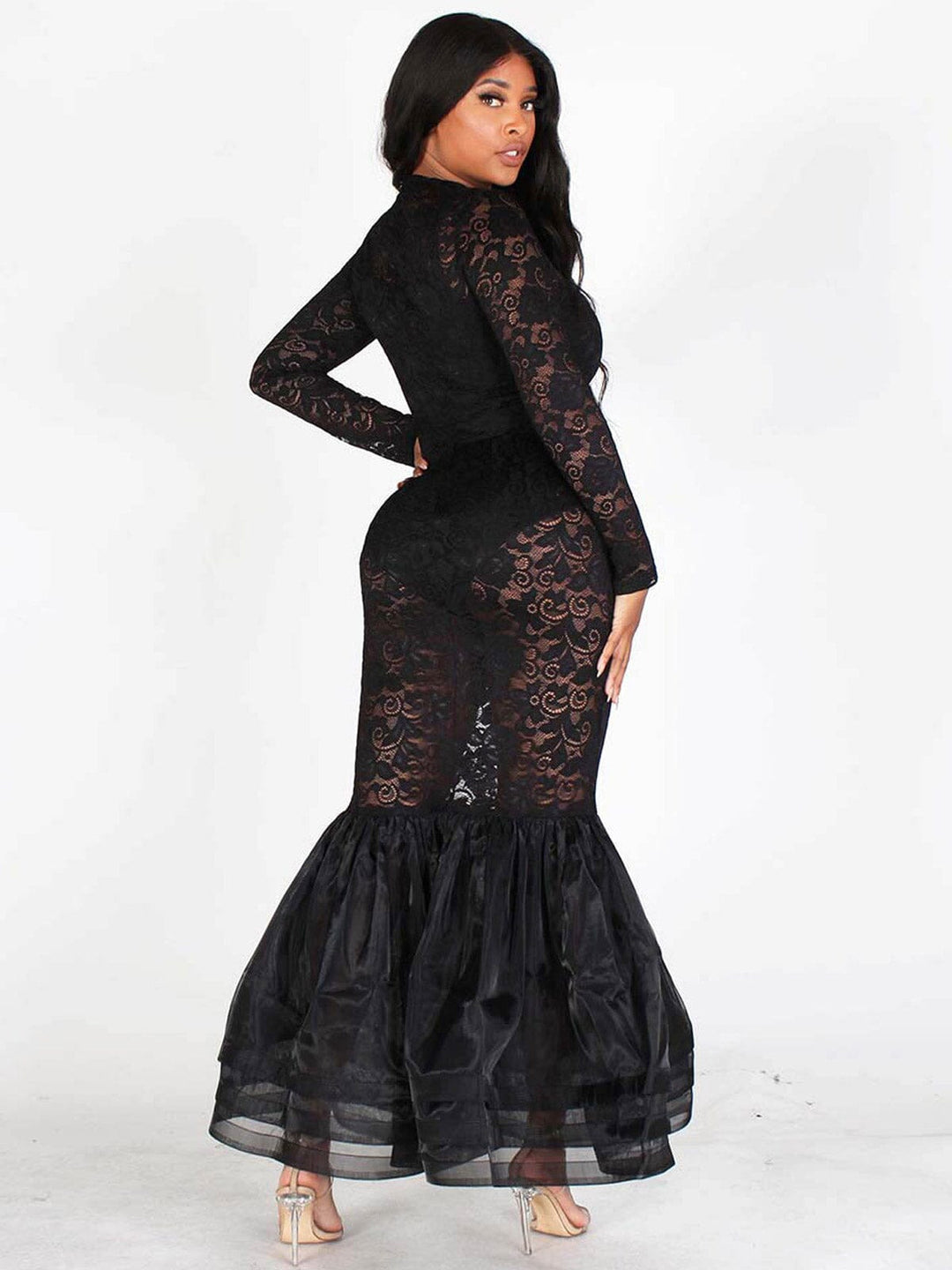 WOMEN'S LONG SLEEVES ALL OVER LACE MAXI DRESS