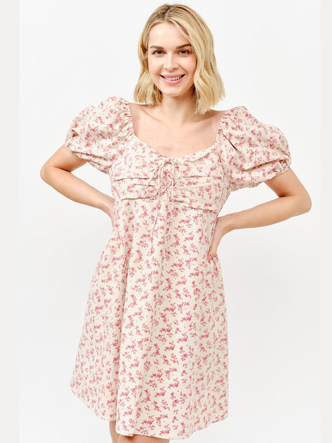 WOMEN'S SHORT SLEEVE SMOCK FLORAL MINI DRESS