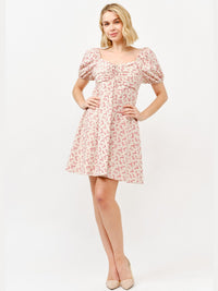 WOMEN'S SHORT SLEEVE SMOCK FLORAL MINI DRESS