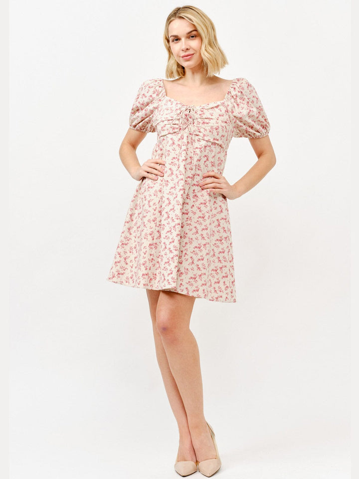 WOMEN'S SHORT SLEEVE SMOCK FLORAL MINI DRESS