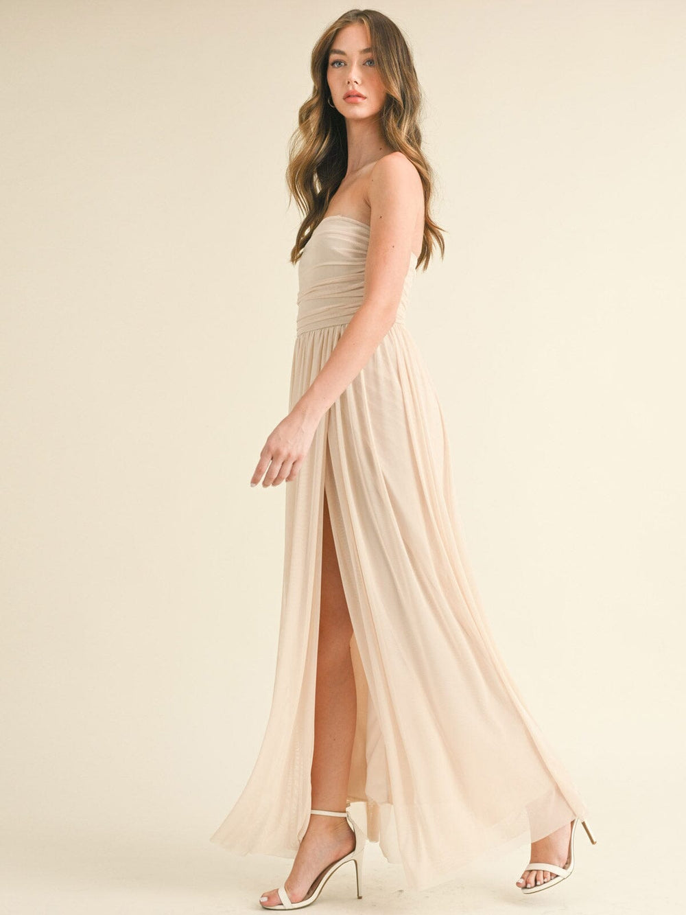 WOMEN'S SLEEVELESS FRONT SLIT TUBE MAXI DRESS