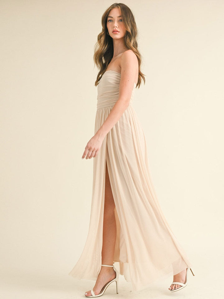 WOMEN'S SLEEVELESS FRONT SLIT TUBE MAXI DRESS