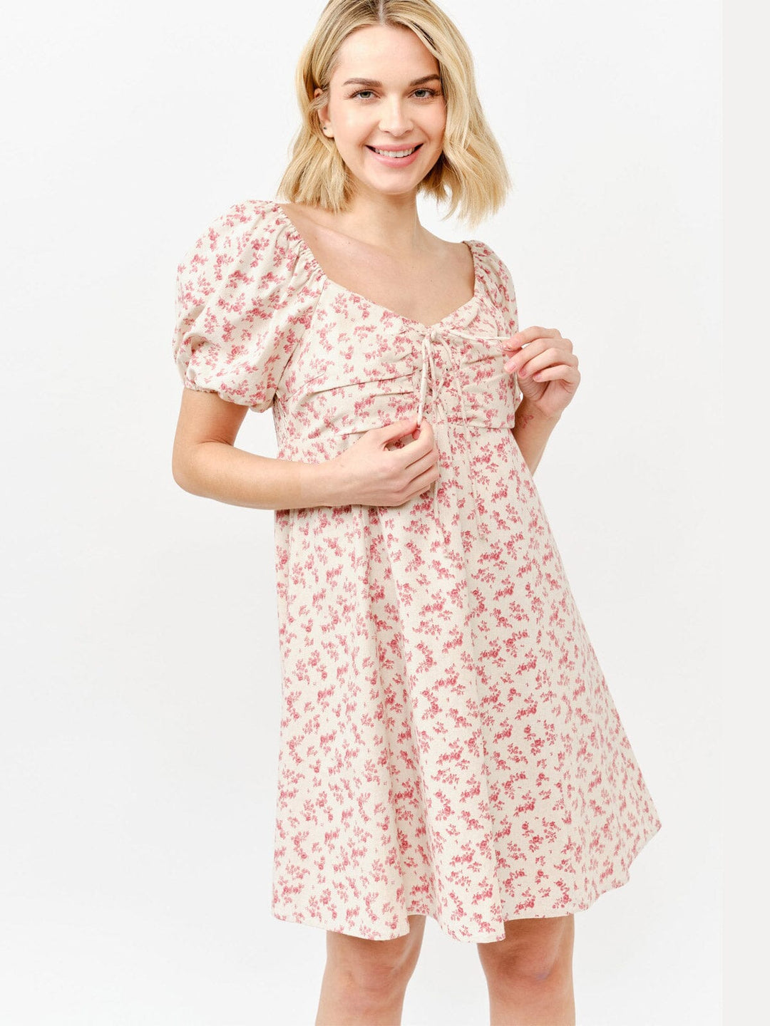WOMEN'S SHORT SLEEVE SMOCK FLORAL MINI DRESS