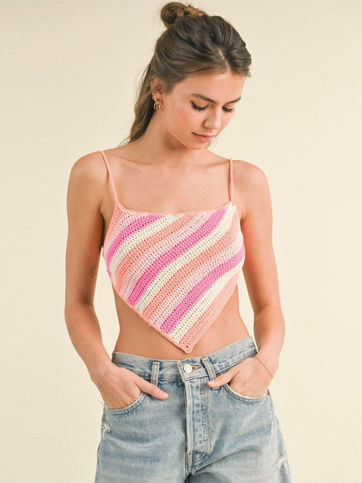 WOMEN'S SLEEVELESS OPEN BACK COLORBLOCK KNIT CROP TOP