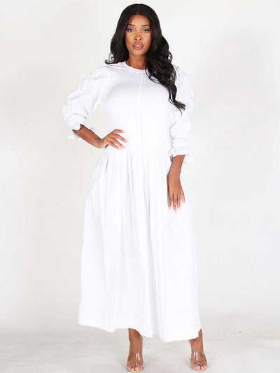 WOMEN'S 3/4 SLEEVES POCKETS SOLID TIERED MAXI DRESS