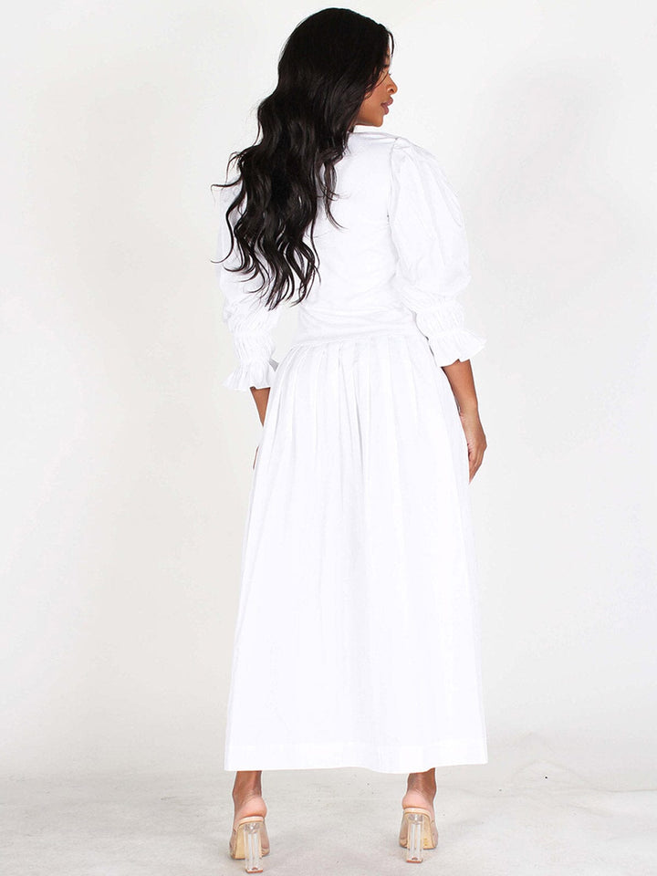 WOMEN'S 3/4 SLEEVES POCKETS SOLID TIERED MAXI DRESS