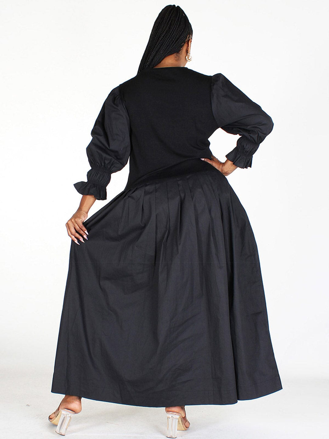 PLUS SIZE 3/4 SLEEVES POCKETS SOLID MAXI DRESS
