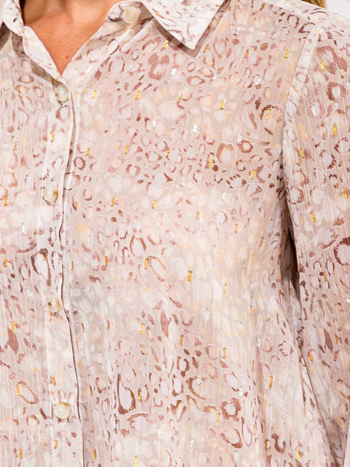 WOMEN'S LONG SLEEVE BUTTON UP ANIMAL PRINT BLOUSE