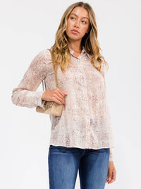 WOMEN'S LONG SLEEVE BUTTON UP ANIMAL PRINT BLOUSE