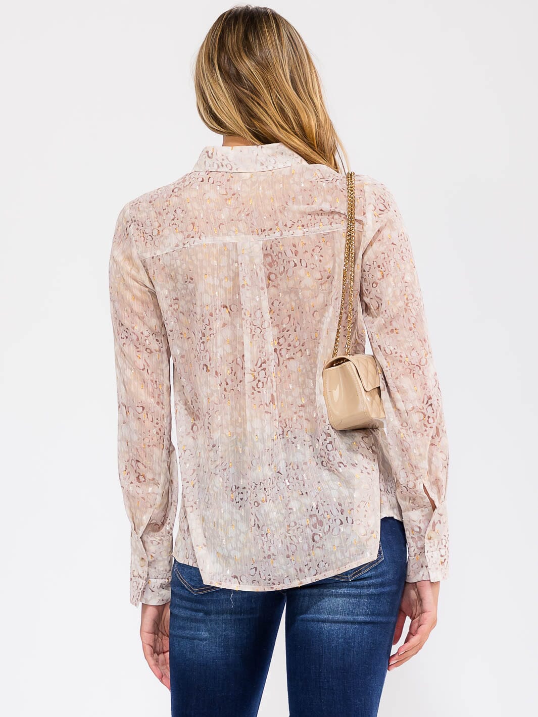 WOMEN'S LONG SLEEVE BUTTON UP ANIMAL PRINT BLOUSE